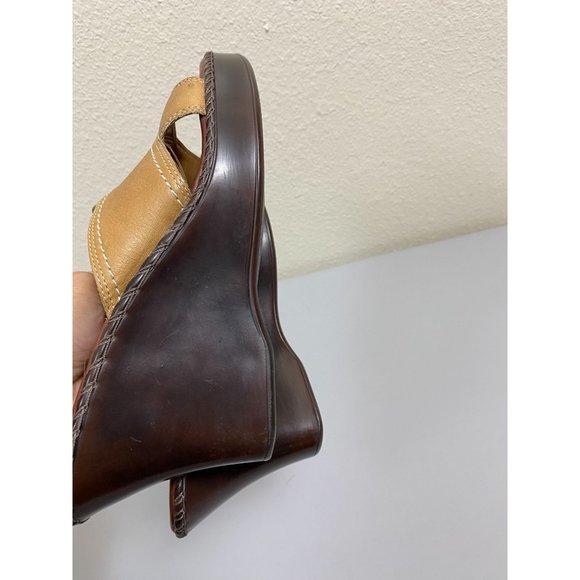 Naturalizer Wedge Leather sandals Womens size 9 Brown Slip On slide Career - Picture 10 of 12